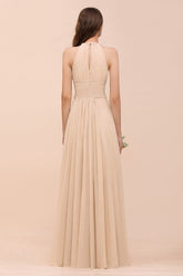 Elegant Chiffon Jewel Ruffle Champagne Affordable Bridesmaid Dress Online-27dress